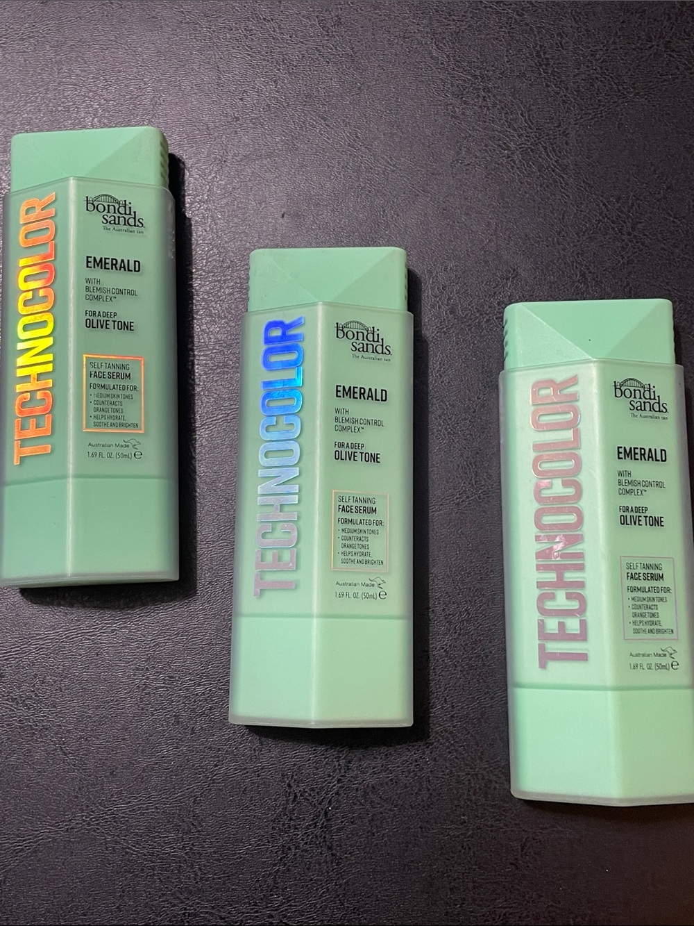 Bondi Sands Emerald Face Tan Serum NEW 3 pack 1.69 oz bottle Mint Green